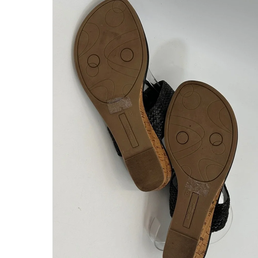 Dexflex Comfort Black Woven Cork Wedge Thong Sandals Women's Size 8 Coastal